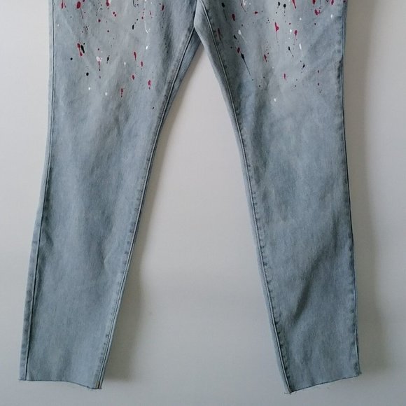 New York & Company Womens Navy Blue Paint Splattered Denim Skinny Jeans Size 16 - Picture 3 of 7
